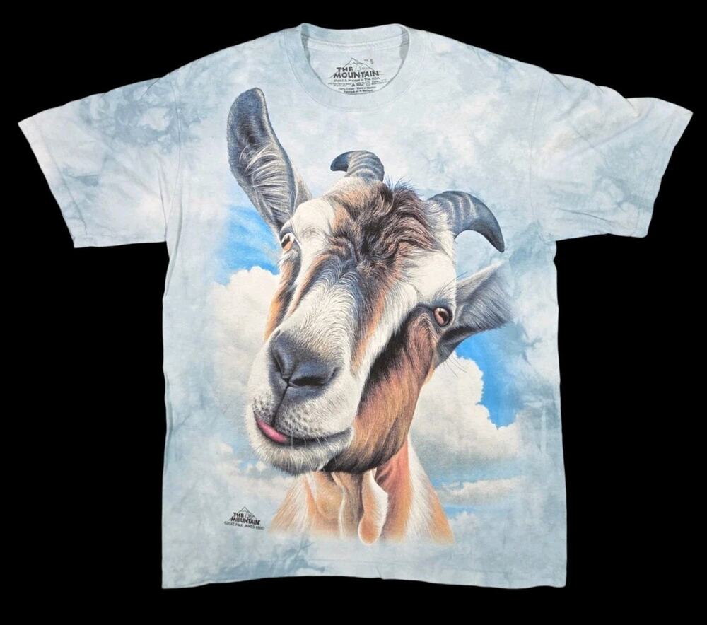 The Mountain Goat Tie-Dye T-Shirt Small Blue Tagless Streetwear Animal Unisex